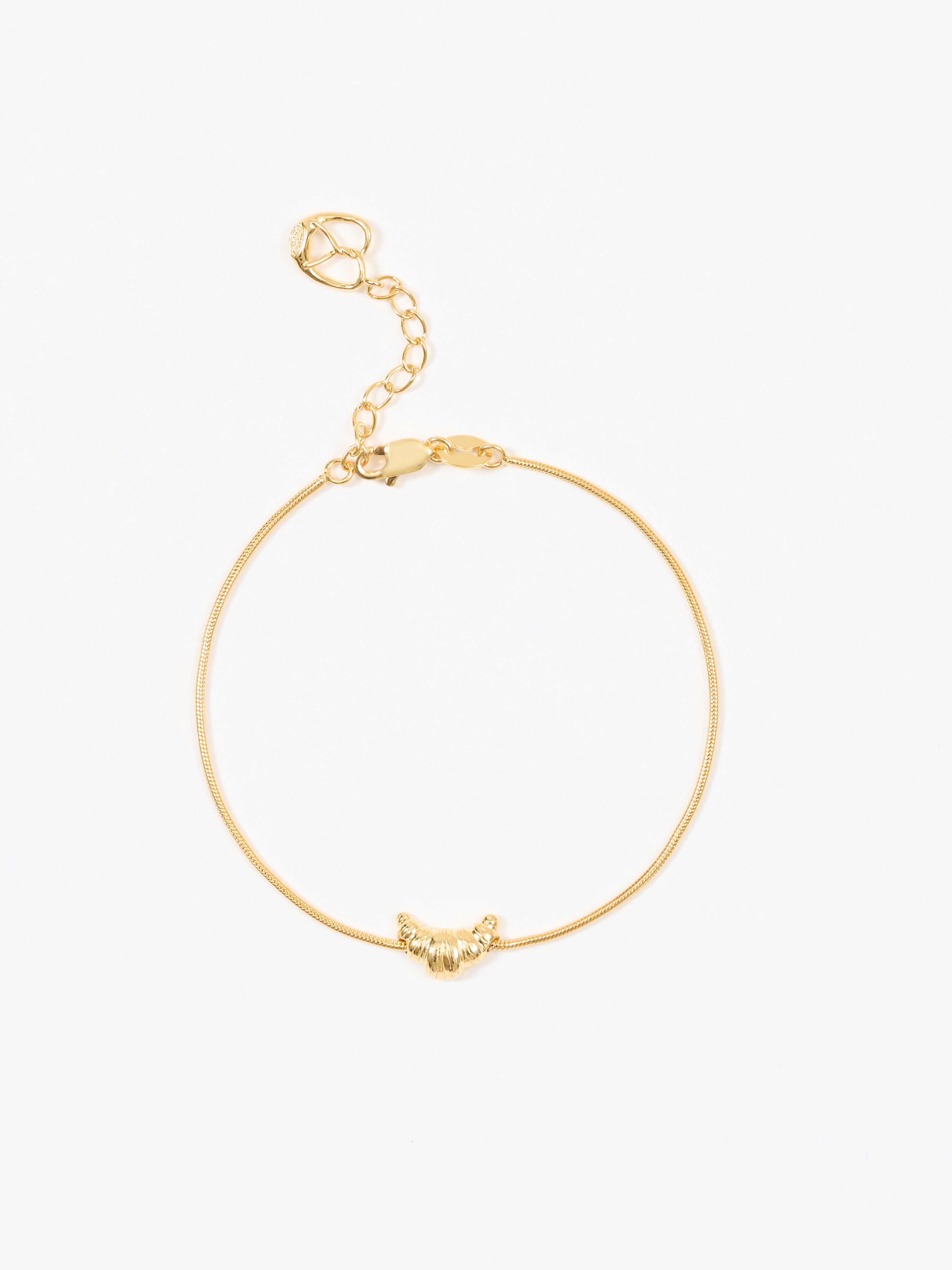 Bagel/Croissant/Baguette Bracelet with pretzel pendant Gold