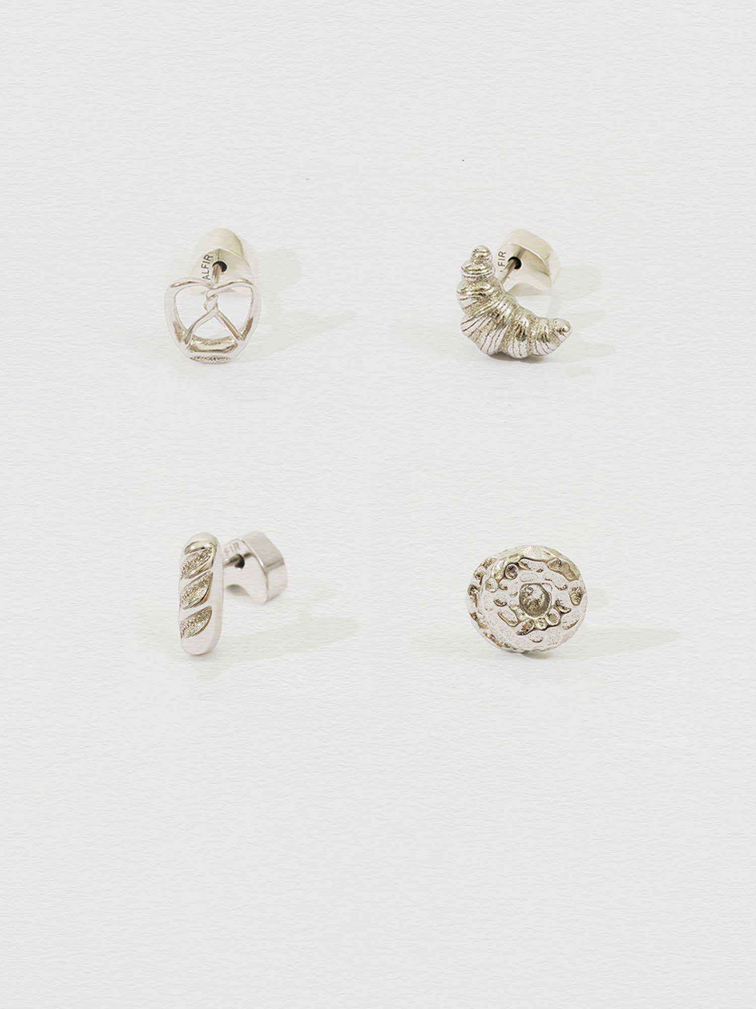 Croissant/Pretzel/Baguette/Bagel Earrings Silver (single)