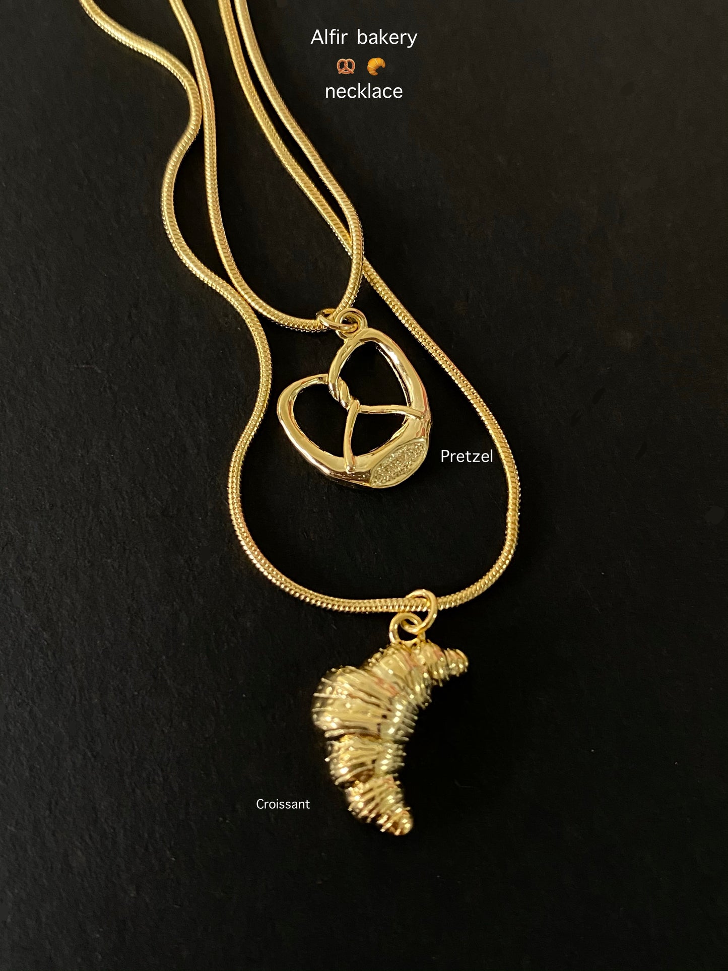 Gold Croissant Necklace - Quirky Bakery Collection by AlfirDesign
